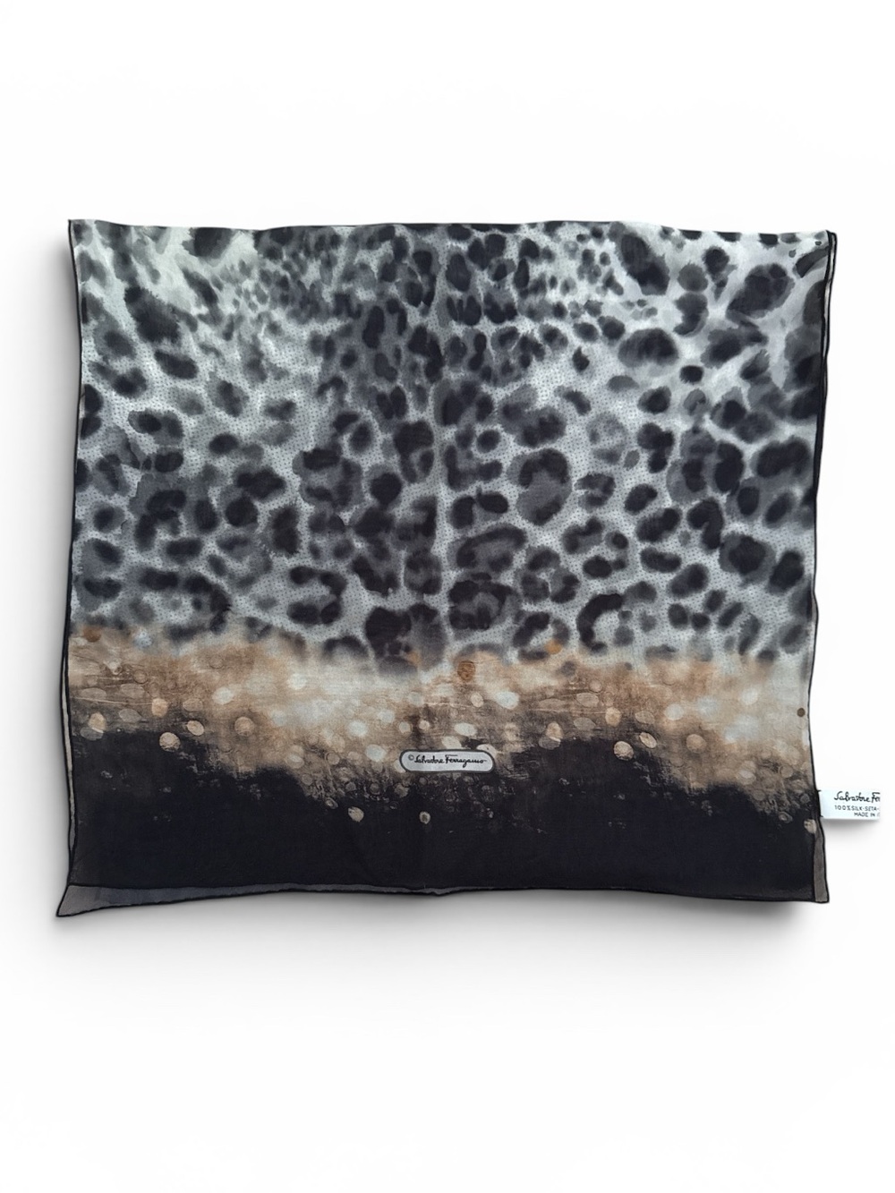 Salvatore Ferragamo Silk Leopard Print Scarf 58x16 Made In Italy Luxury